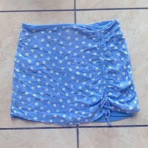 Blue Floral Ruched Skirt